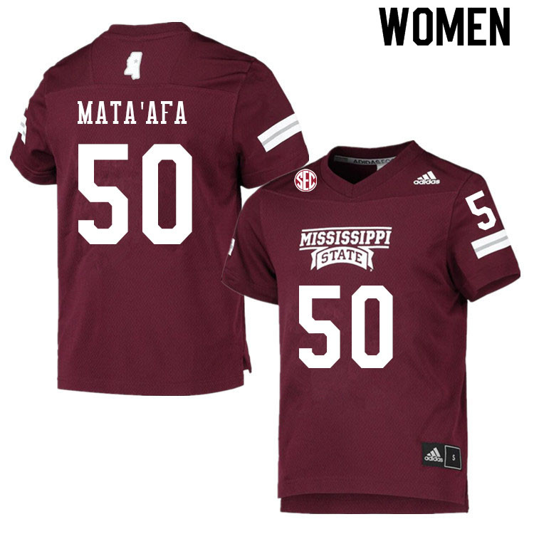 Women #50 Matai Mata'afa Mississippi State Bulldogs College Football Jerseys Sale-Maroon - Click Image to Close